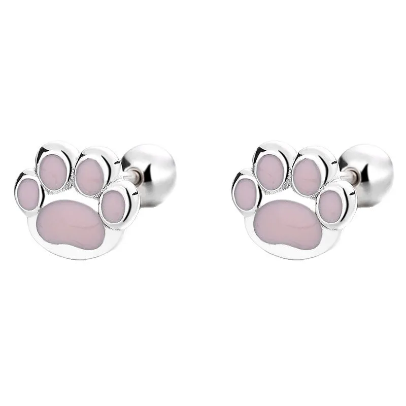 925 sterling silver cat's paw geometric stud earrings with rose gold electroplated colour, earplug style
