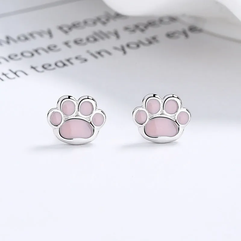 925 sterling silver cat's paw geometric stud earrings with rose gold electroplated colour, earplug style