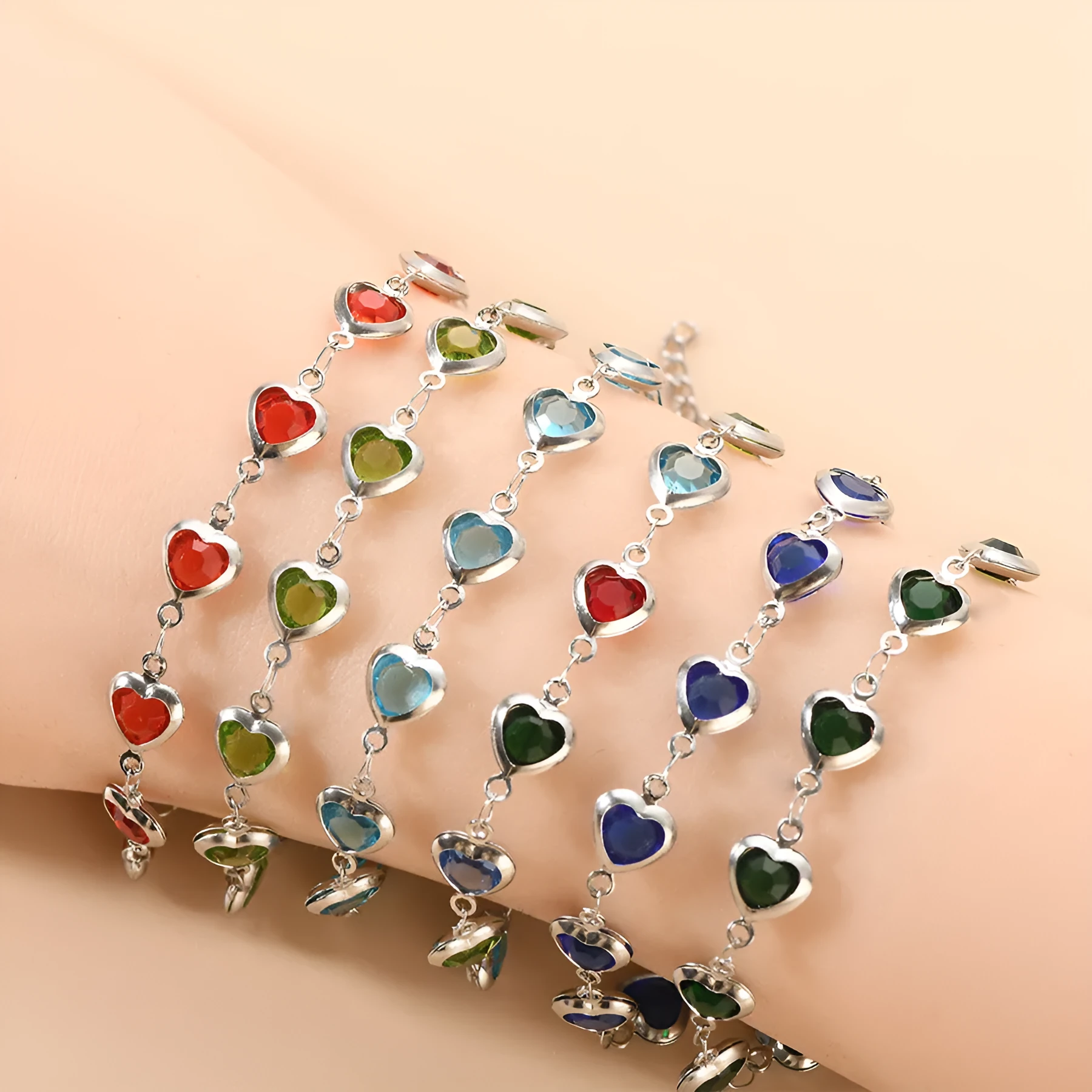 Devil's Eye geometric heart bracelet in stainless steel showing colourful electroplated finish
