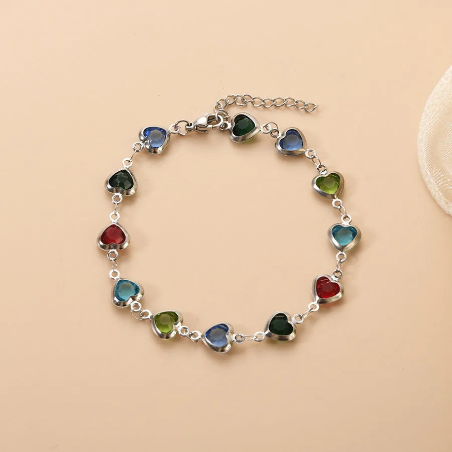 Devil's Eye geometric heart bracelet in stainless steel showing colourful electroplated finish