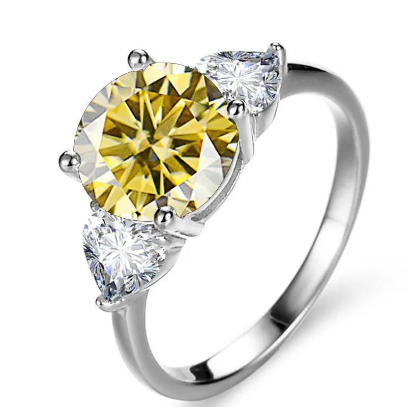 Sterling silver ring with 10mm round 3 karat moissanite stone in white colour on white background