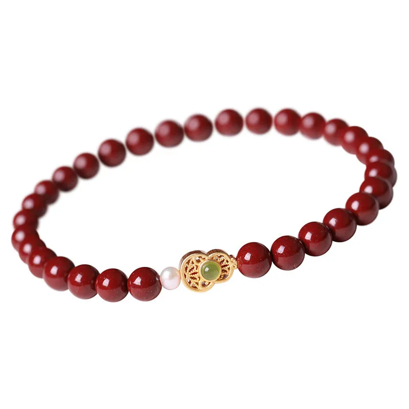 Polished cinnabar bracelet with purple gold sand beads and constellation motif, available in 4mm 5mm 6mm