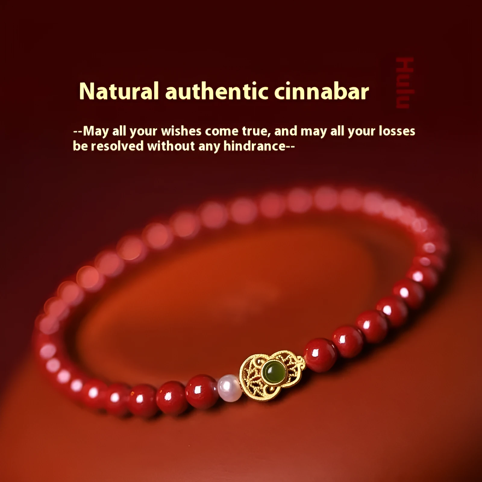 Polished cinnabar bracelet with purple gold sand beads and constellation motif, available in 4mm 5mm 6mm