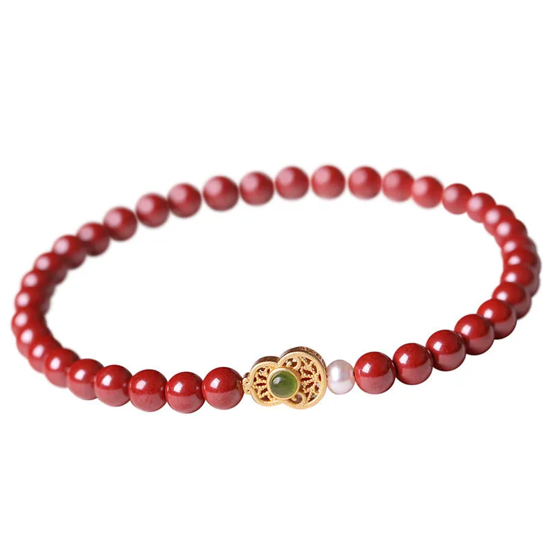 Polished cinnabar bracelet with purple gold sand beads and constellation motif, available in 4mm 5mm 6mm