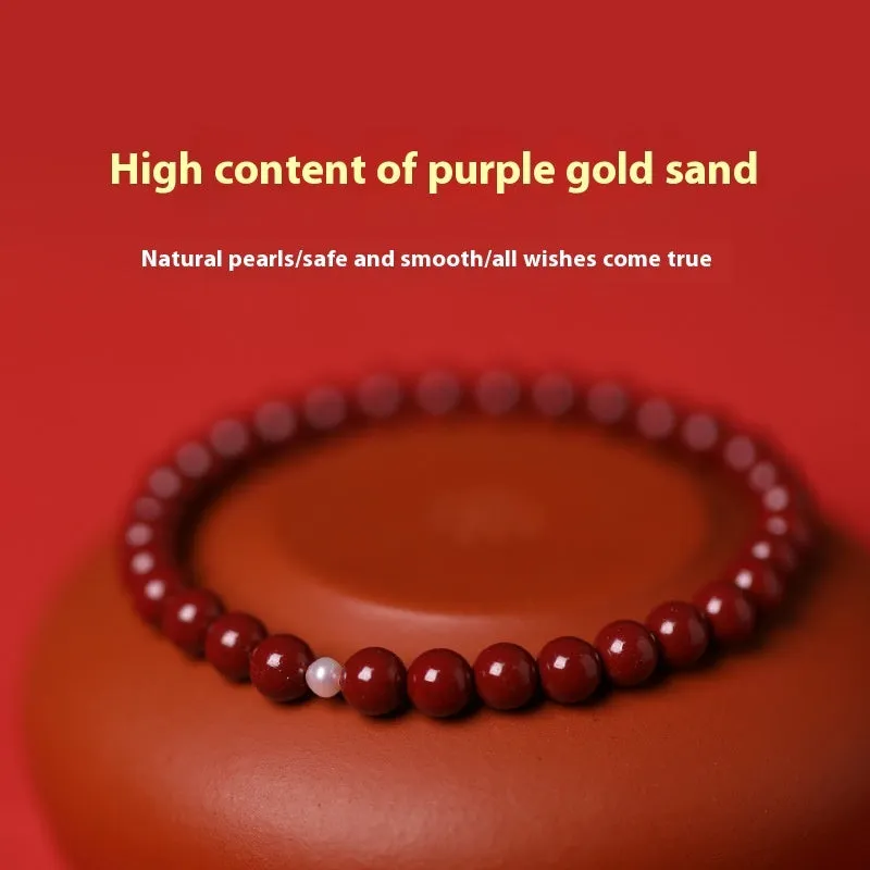 Polished cinnabar bracelet with purple gold sand beads and constellation motif, available in 4mm 5mm 6mm