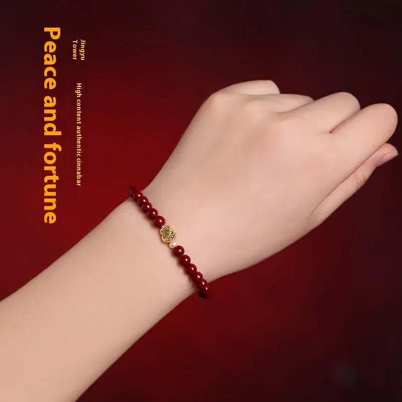 Polished cinnabar bracelet with purple gold sand beads and constellation motif, available in 4mm 5mm 6mm