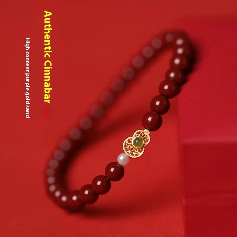 Polished cinnabar bracelet with purple gold sand beads and constellation motif, available in 4mm 5mm 6mm