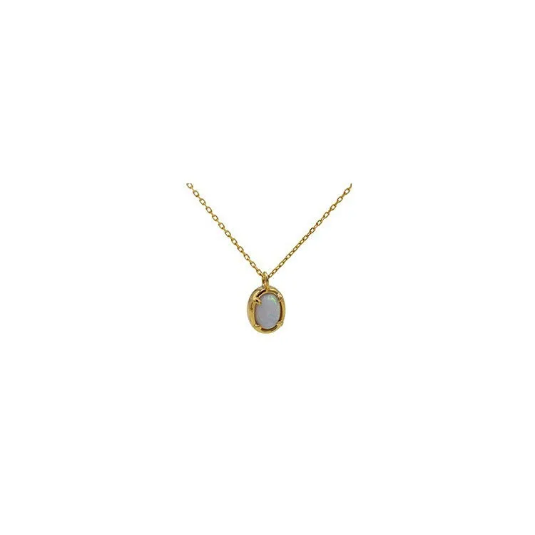 S925 sterling silver pendant necklace with geometric oval jelly opal design and 14K gold plating