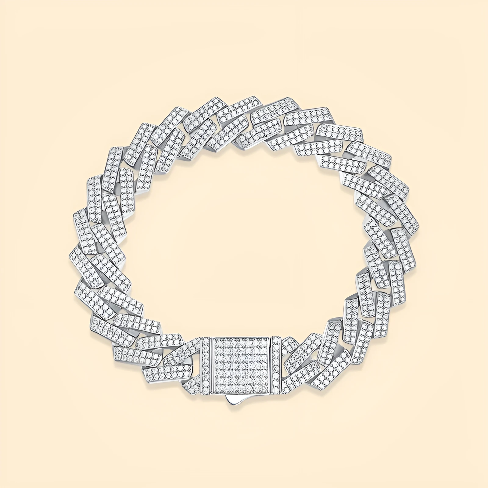 Moissanite S925 silver keel bracelet for men with 14mm round-cut stone and geometric chain
