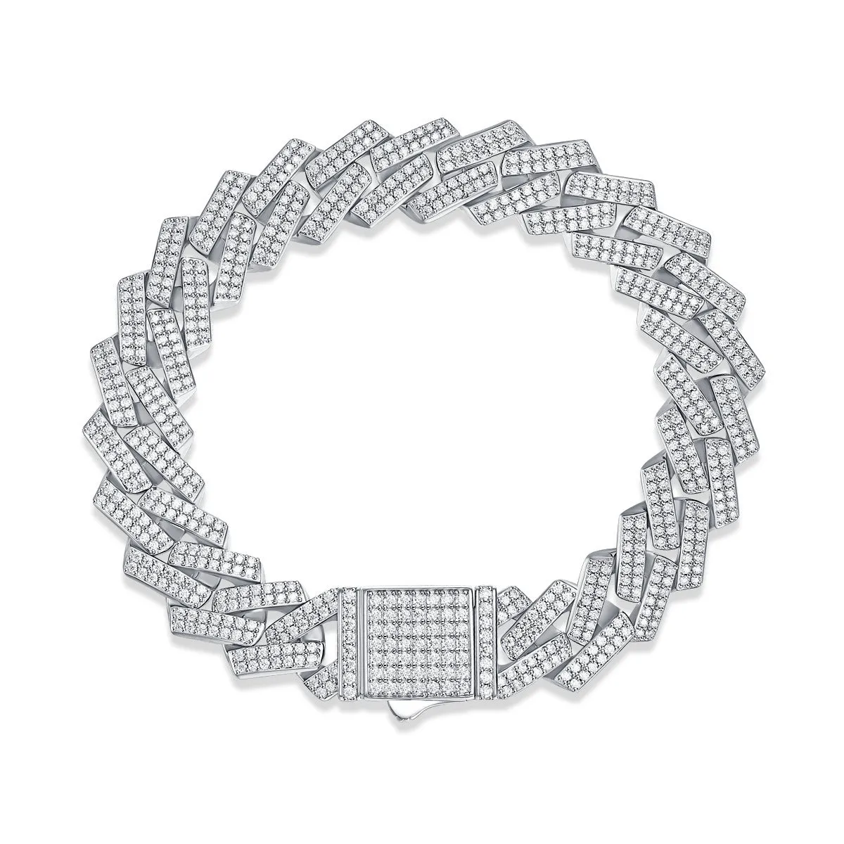 Moissanite S925 silver keel bracelet for men with 14mm round-cut stone and geometric chain