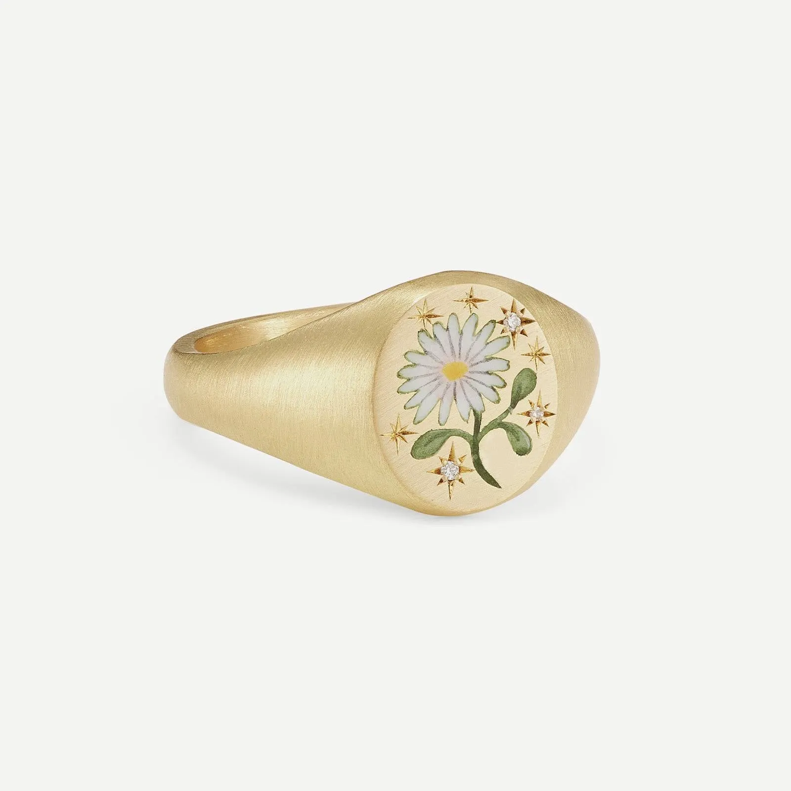 New Flower Stainless Steel Light Luxury Painted Ring in geometric shape with floral motif, available in multiple colours including Daisy and Peach Pink