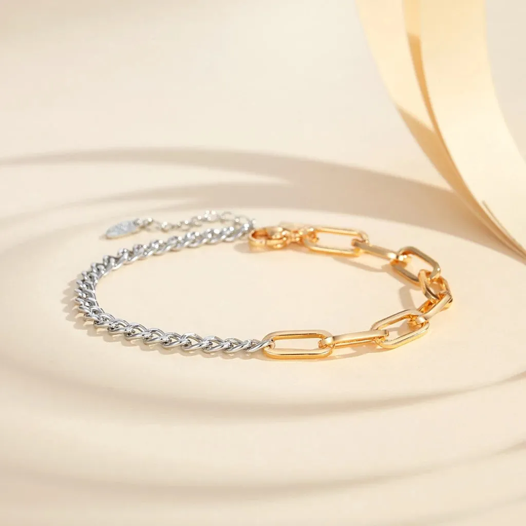 Gold-plated copper bracelet with silver stitching unisex design style PSL108