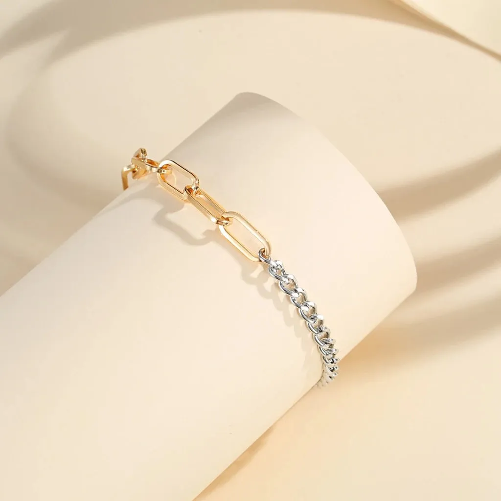 Gold-plated copper bracelet with silver stitching unisex design style PSL108