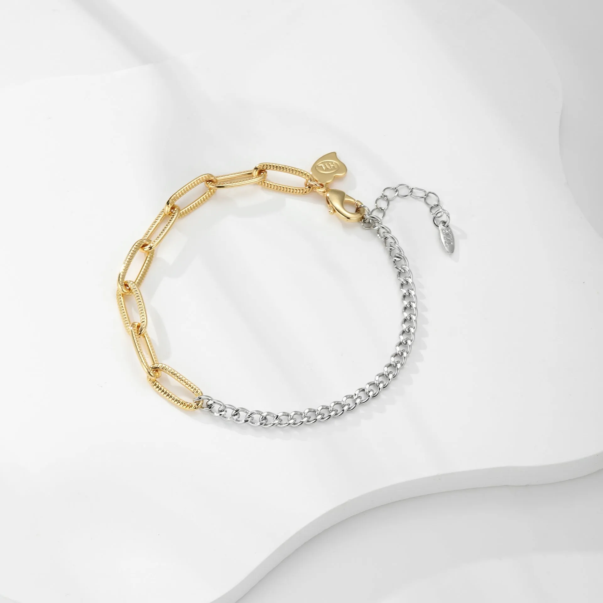 Gold-plated copper bracelet with silver stitching unisex design style PSL108
