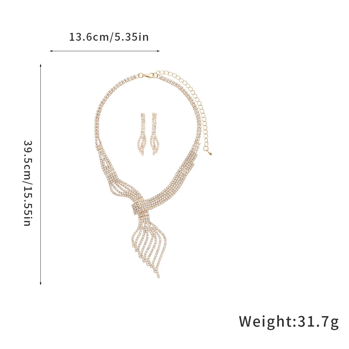 High-grade women's clavicle chain jewellery set in gold alloy with diamond finish includes necklace and earrings