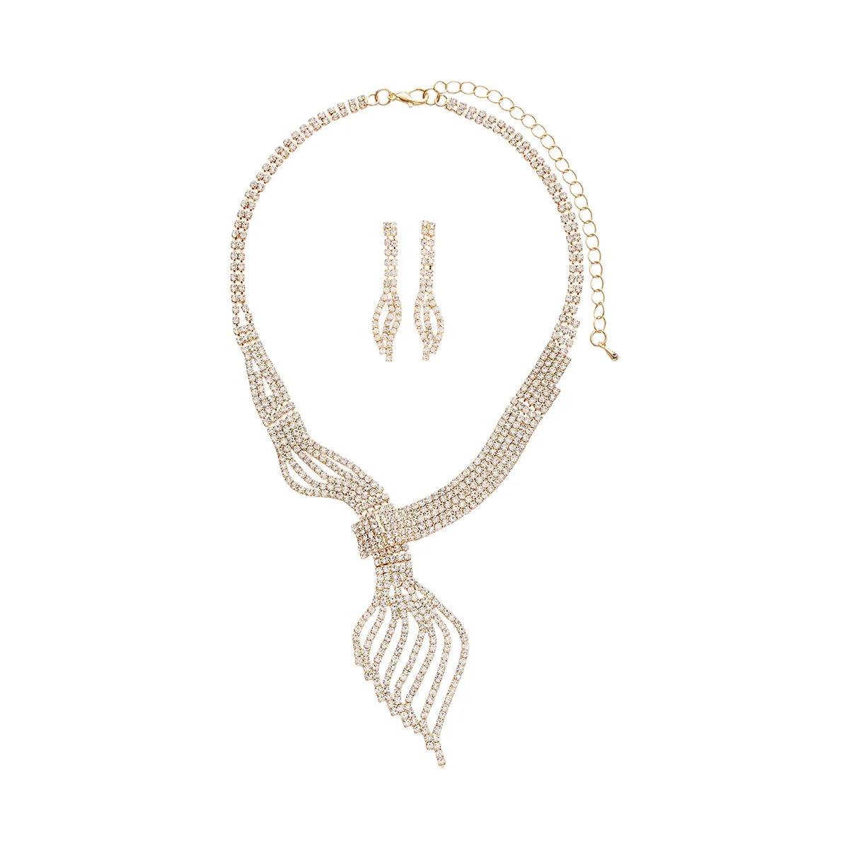 High-grade women's clavicle chain jewellery set in gold alloy with diamond finish includes necklace and earrings