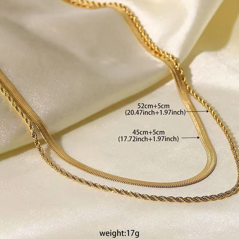 Women's retro geometric double-layer twist necklace with adjustable snake bones chain.