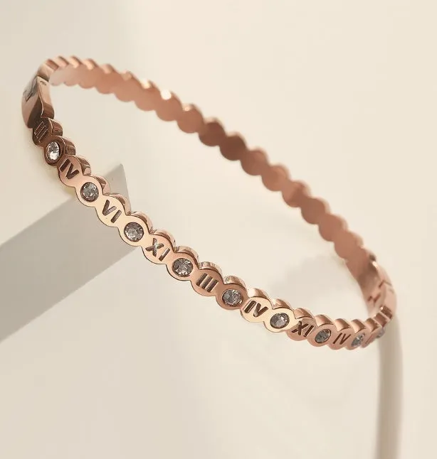 Titanium steel Korean style bracelet with numbers design in gold, rose gold or steel colour finish