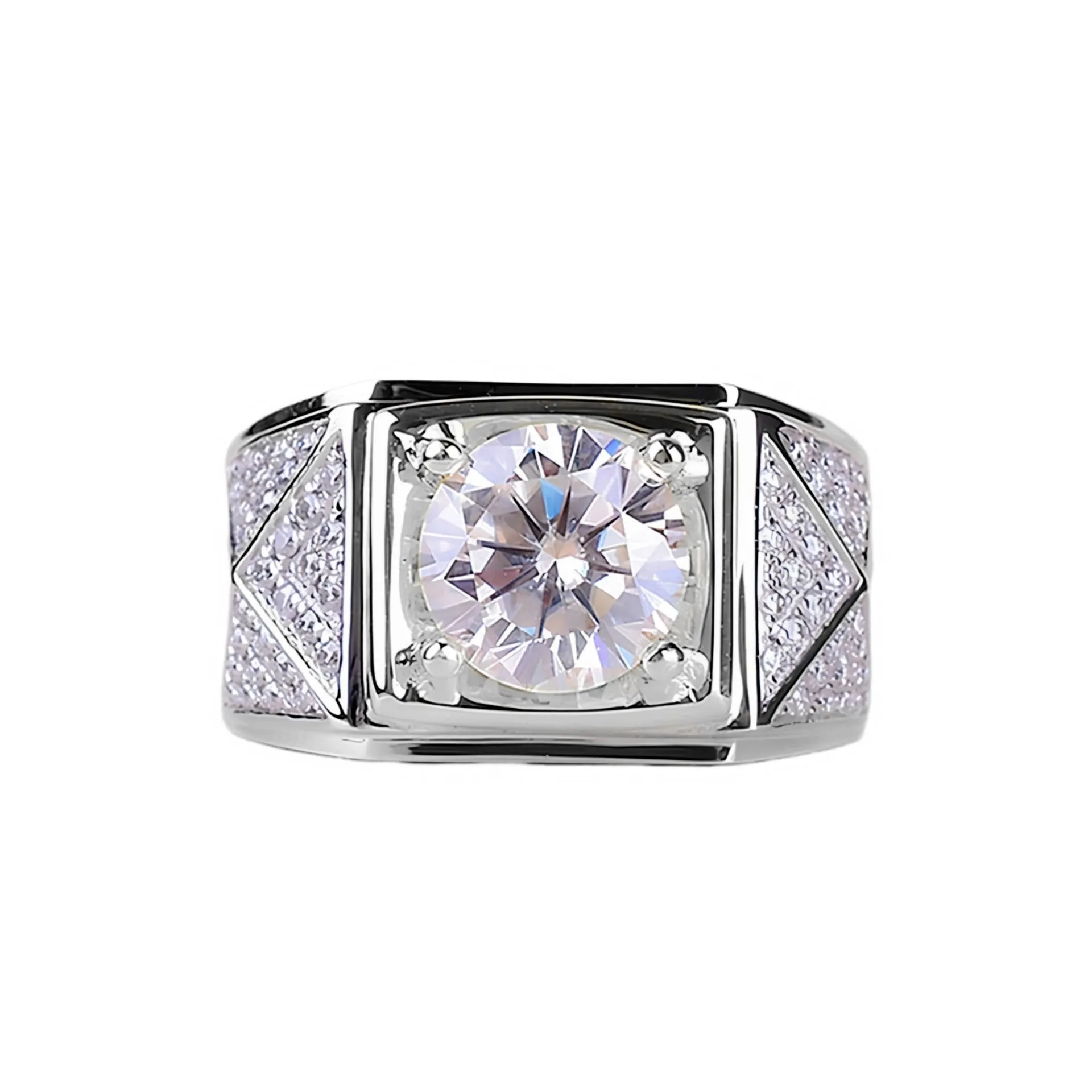 Triangle diamond-studded ring gold two-tone adjustable open men's unisex geometric shield ring