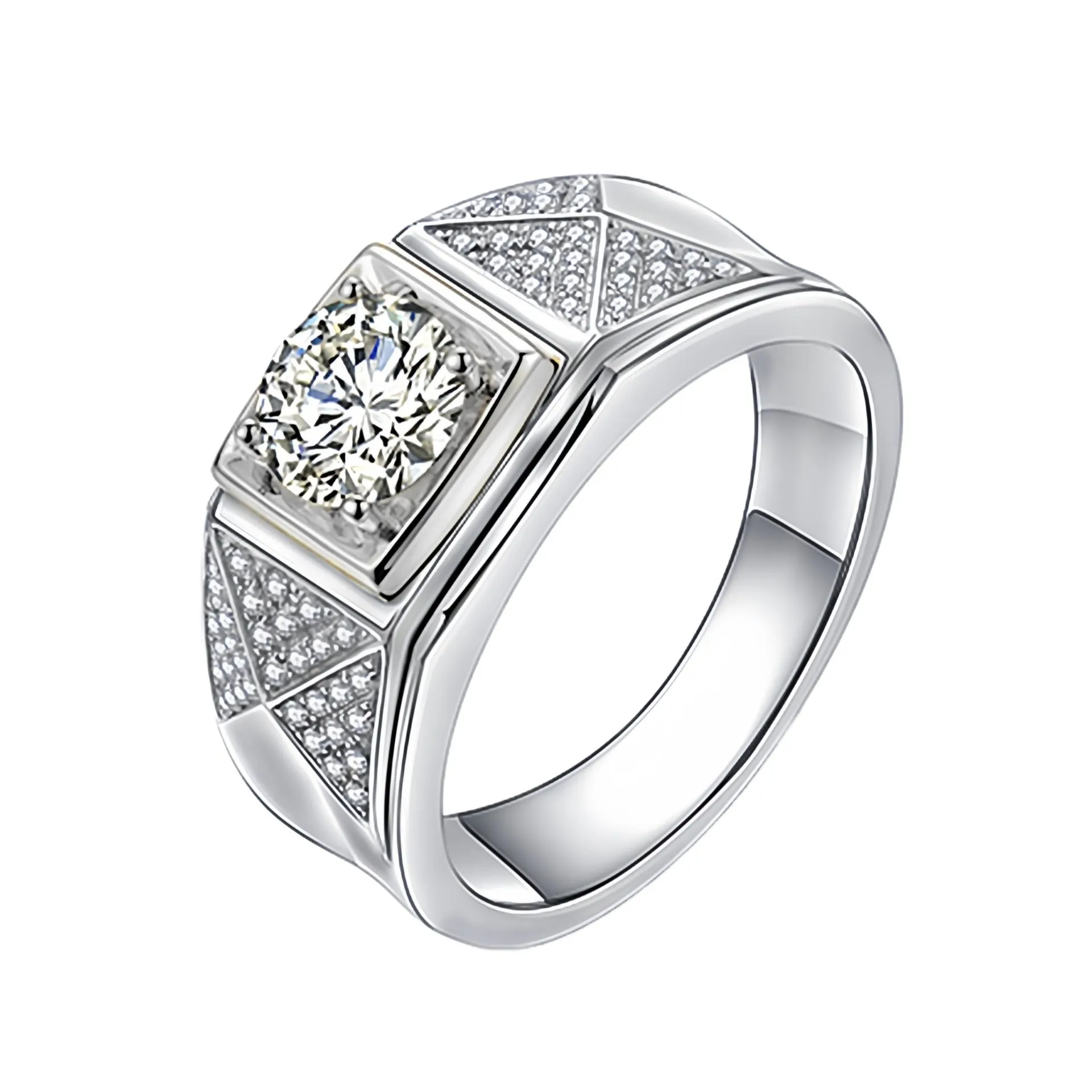 Triangle diamond-studded ring gold two-tone adjustable open men's unisex geometric shield ring
