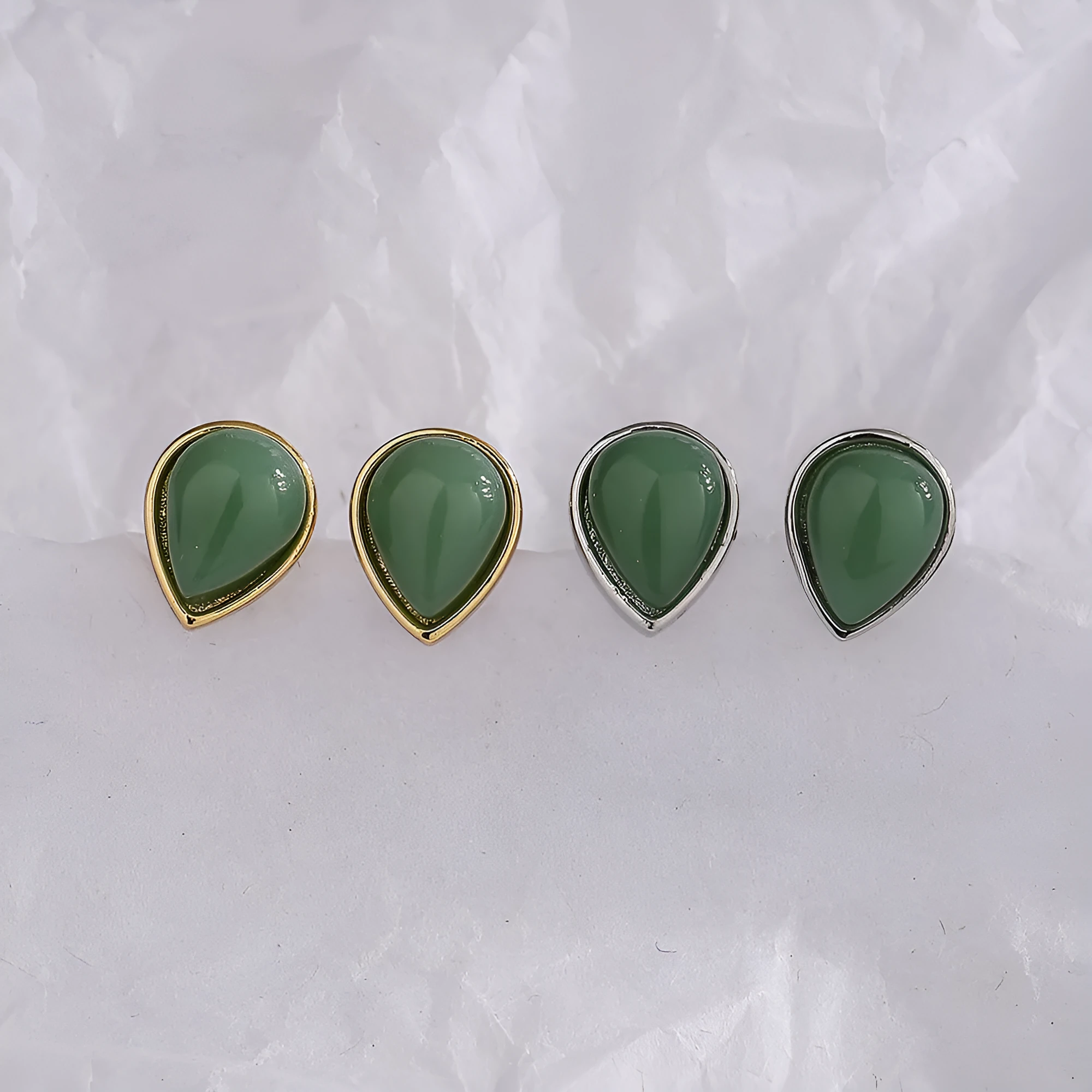 New Chinese style women's earrings copper water drop Hetian jade ear studs white gold finish