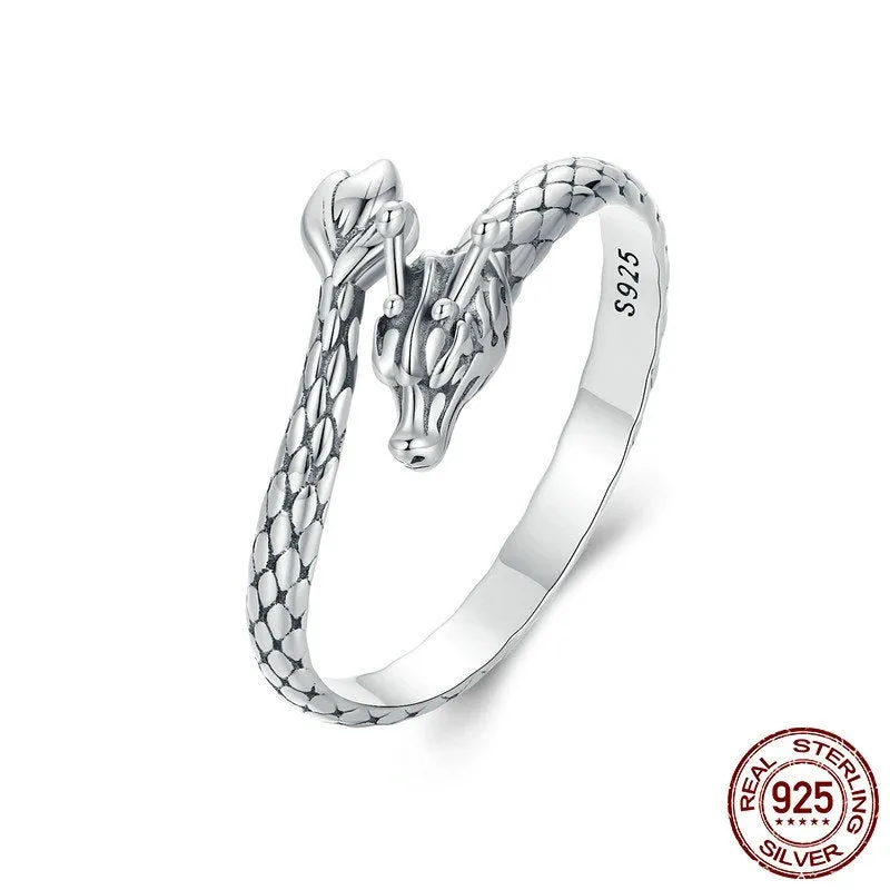 S925 sterling silver adjustable dragon ornament ring for women, SCR1018-E colour