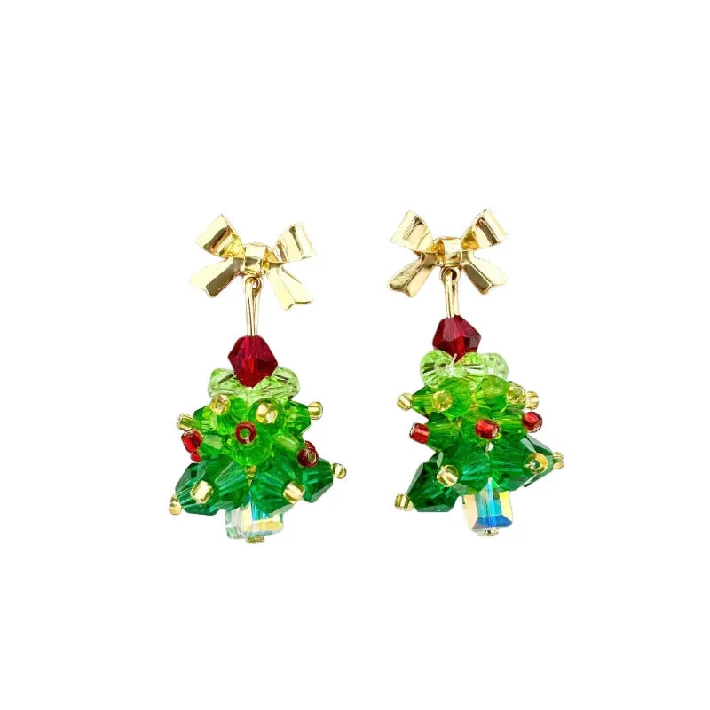 Red bow handmade beaded ear stud necklace bracelet set with mixed materials in New Chinese style