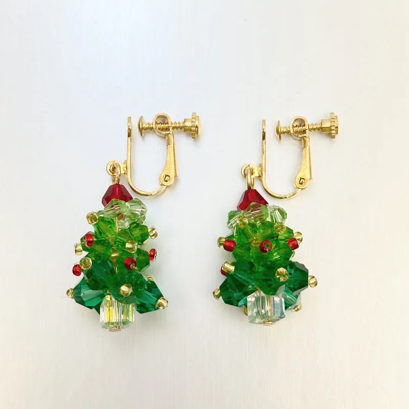 Red bow handmade beaded ear stud necklace bracelet set with mixed materials in New Chinese style