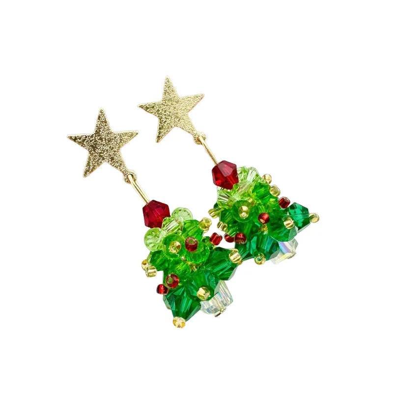 Red bow handmade beaded ear stud necklace bracelet set with mixed materials in New Chinese style