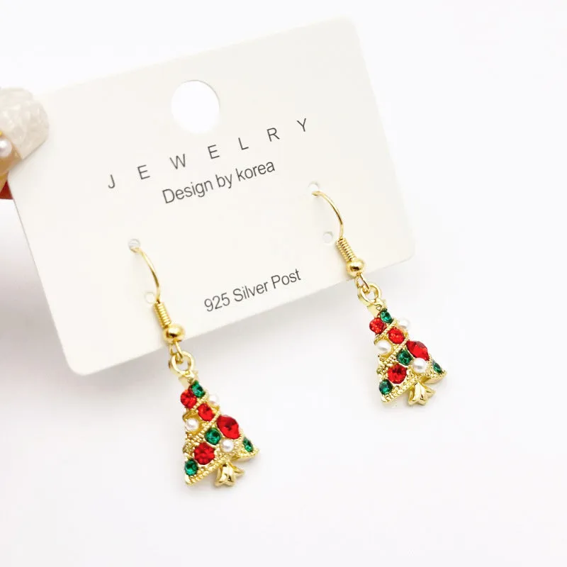 Red bow handmade beaded ear stud necklace bracelet set with mixed materials in New Chinese style