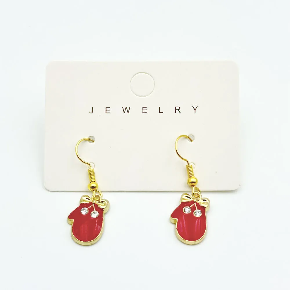 Red bow handmade beaded ear stud necklace bracelet set with mixed materials in New Chinese style