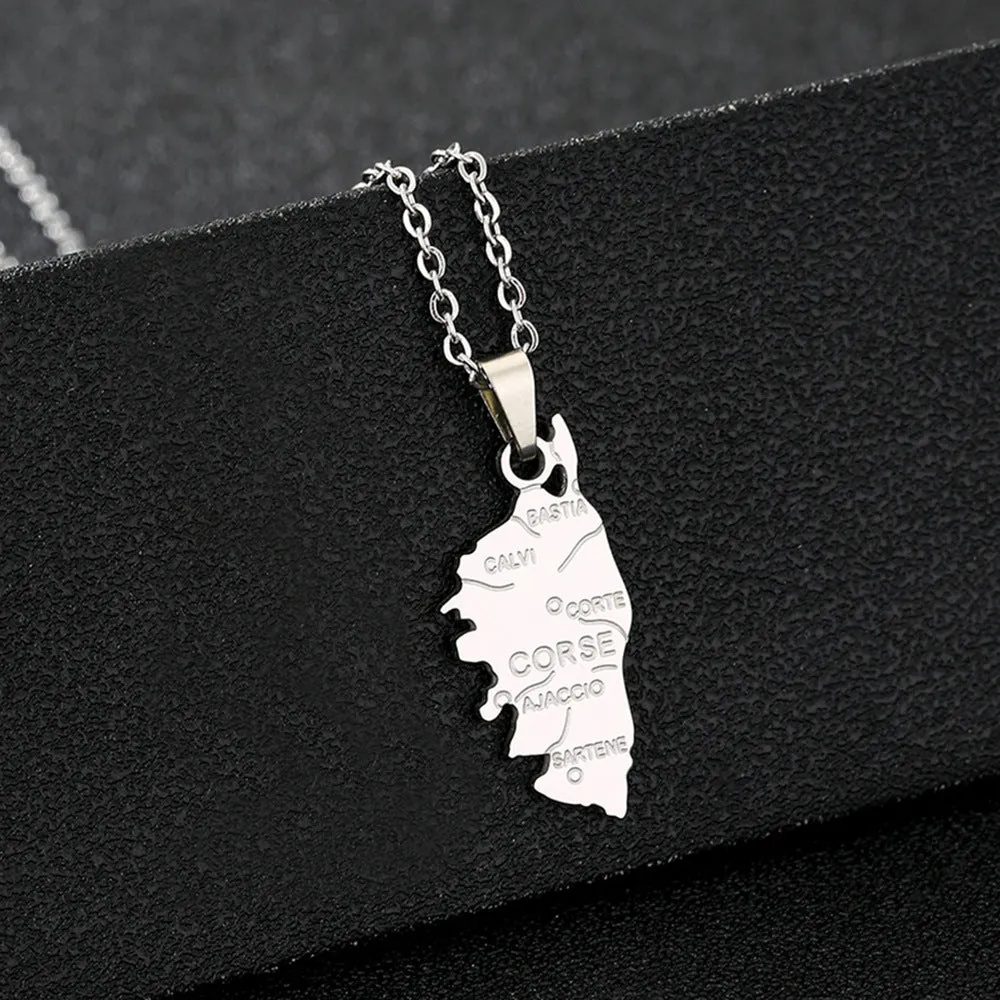 Stainless steel French Corsica faceted pendant necklace with glossy electroplating finish and O-ring chain