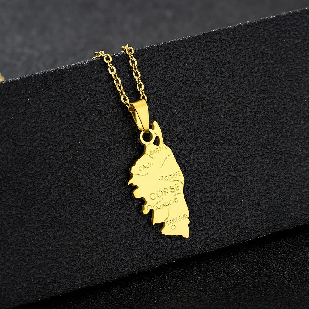 Stainless steel French Corsica faceted pendant necklace with glossy electroplating finish and O-ring chain