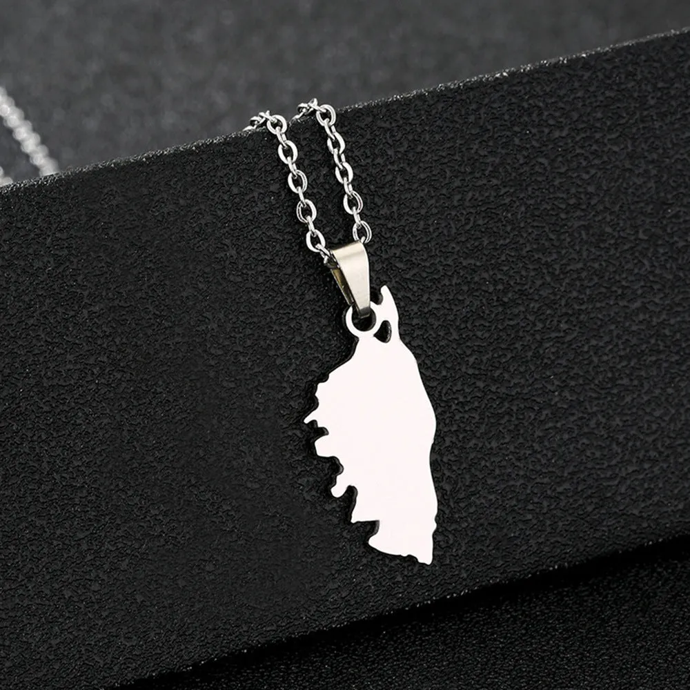 Stainless steel French Corsica faceted pendant necklace with glossy electroplating finish and O-ring chain