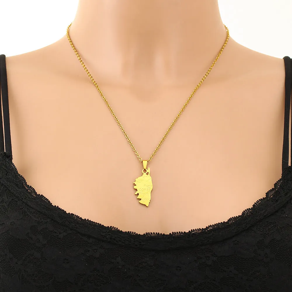 Stainless steel French Corsica faceted pendant necklace with glossy electroplating finish and O-ring chain