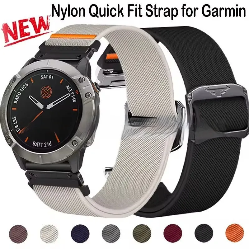 Elastic nylon watch strap with cow head buckle in army green, 22mm width