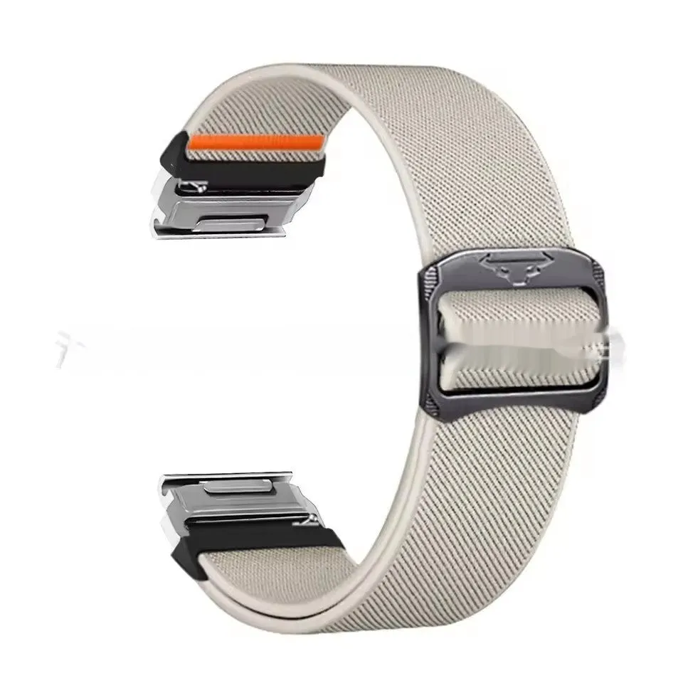 Elastic nylon watch strap with cow head buckle in army green, 22mm width