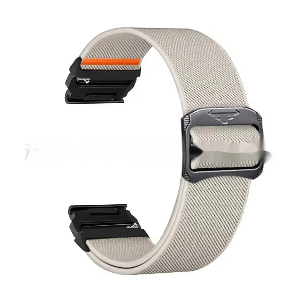 Elastic nylon watch strap with cow head buckle in army green, 22mm width