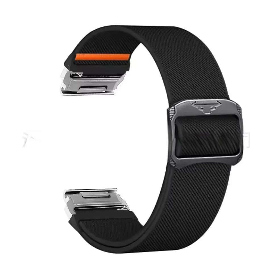 Elastic nylon watch strap with cow head buckle in army green, 22mm width