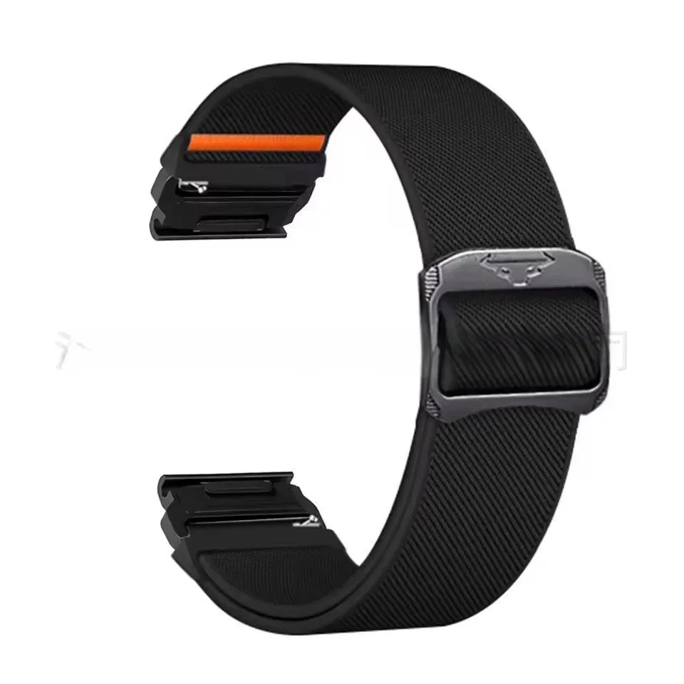 Elastic nylon watch strap with cow head buckle in army green, 22mm width