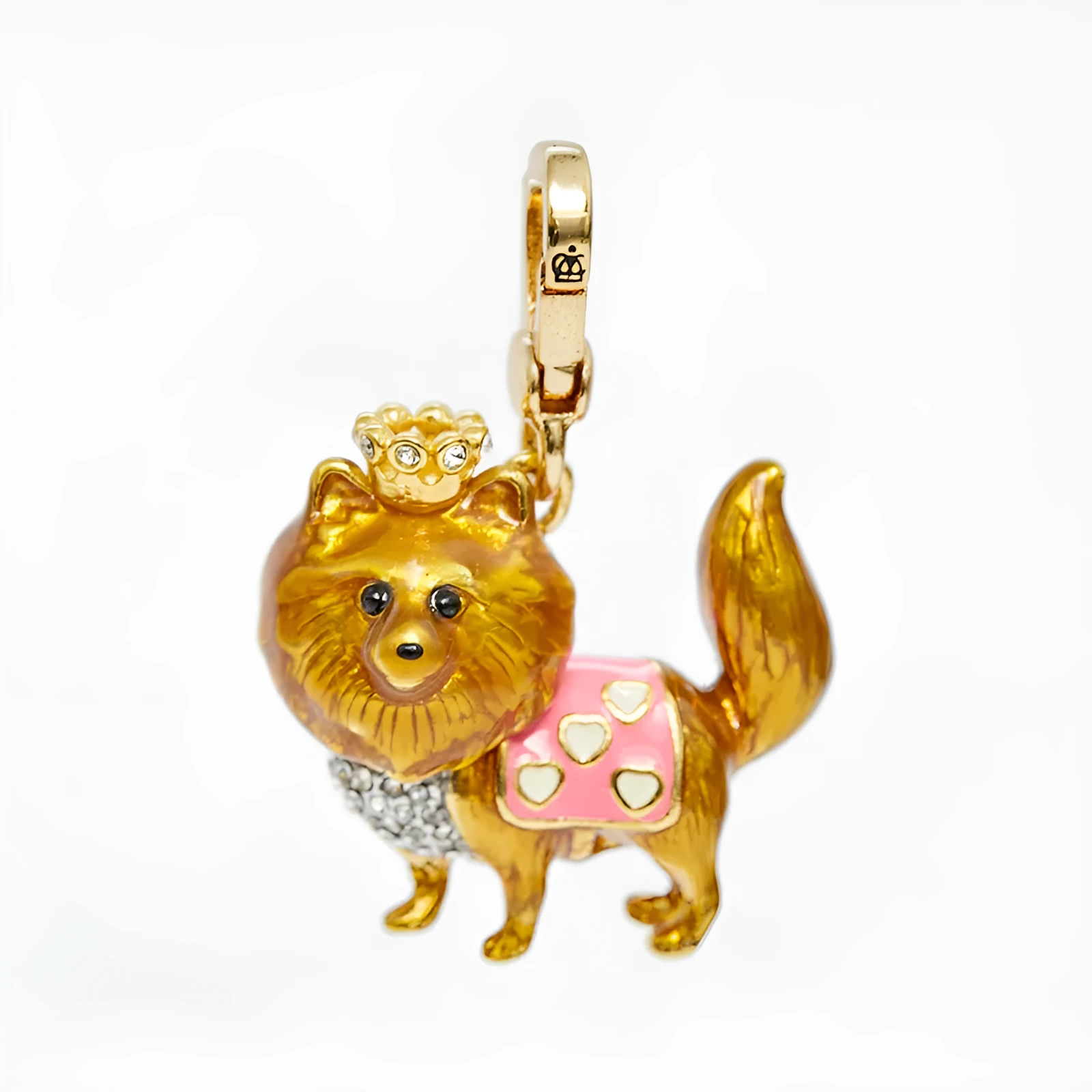 Gold plated brass enamel glaze three-dimensional crown schnauzer lion puppy pendant on 80 cm chain