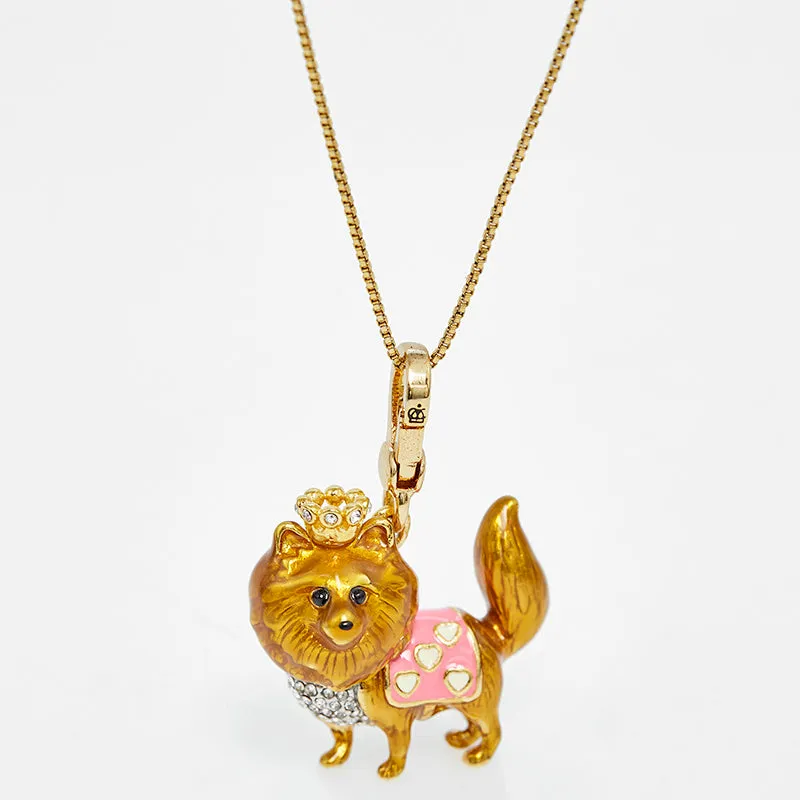 Gold plated brass enamel glaze three-dimensional crown schnauzer lion puppy pendant on 80 cm chain