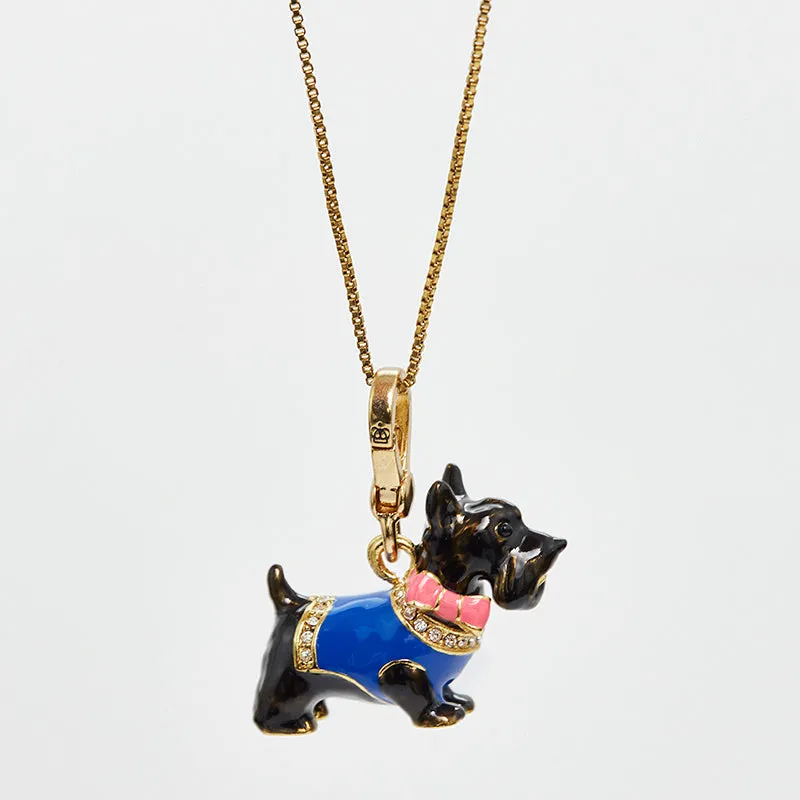 Gold plated brass enamel glaze three-dimensional crown schnauzer lion puppy pendant on 80 cm chain