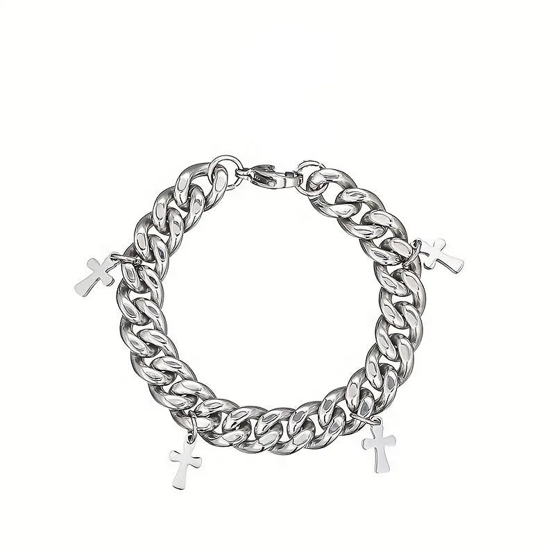Men's geometric cross bracelet in titanium steel with minimalist design