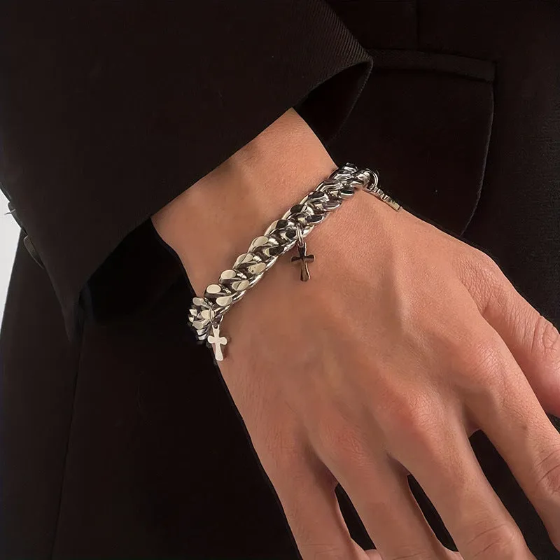 Men's geometric cross bracelet in titanium steel with minimalist design