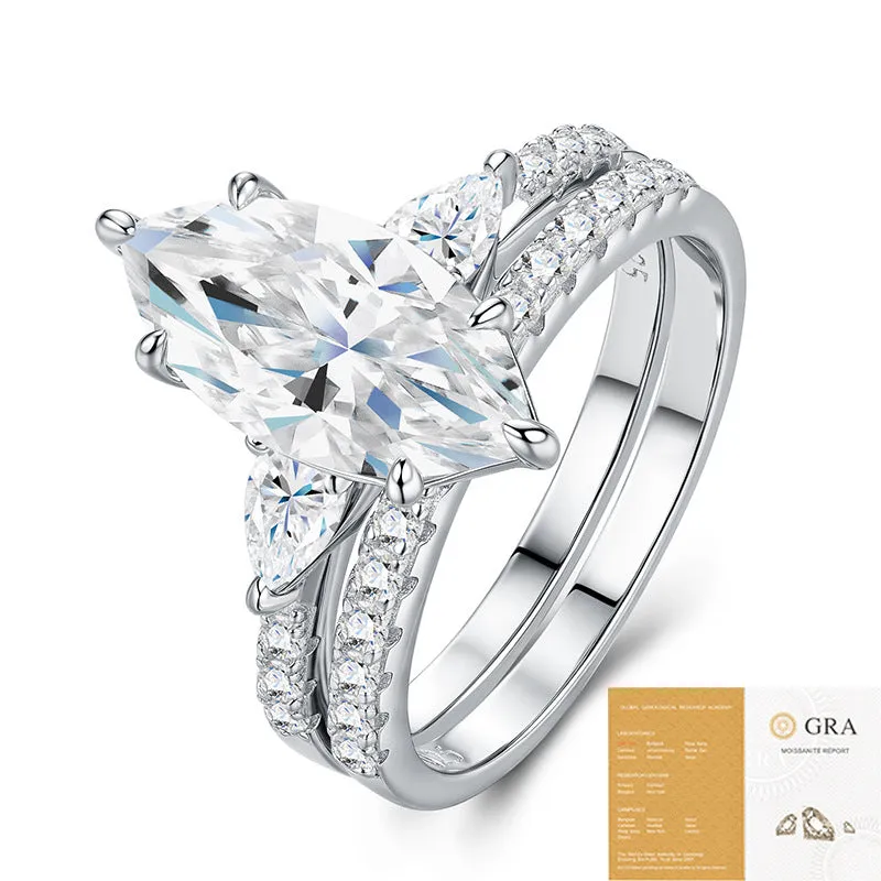 Silver moissanite ring with geometric horse eye inlay for women, US size 7, affordable luxury style