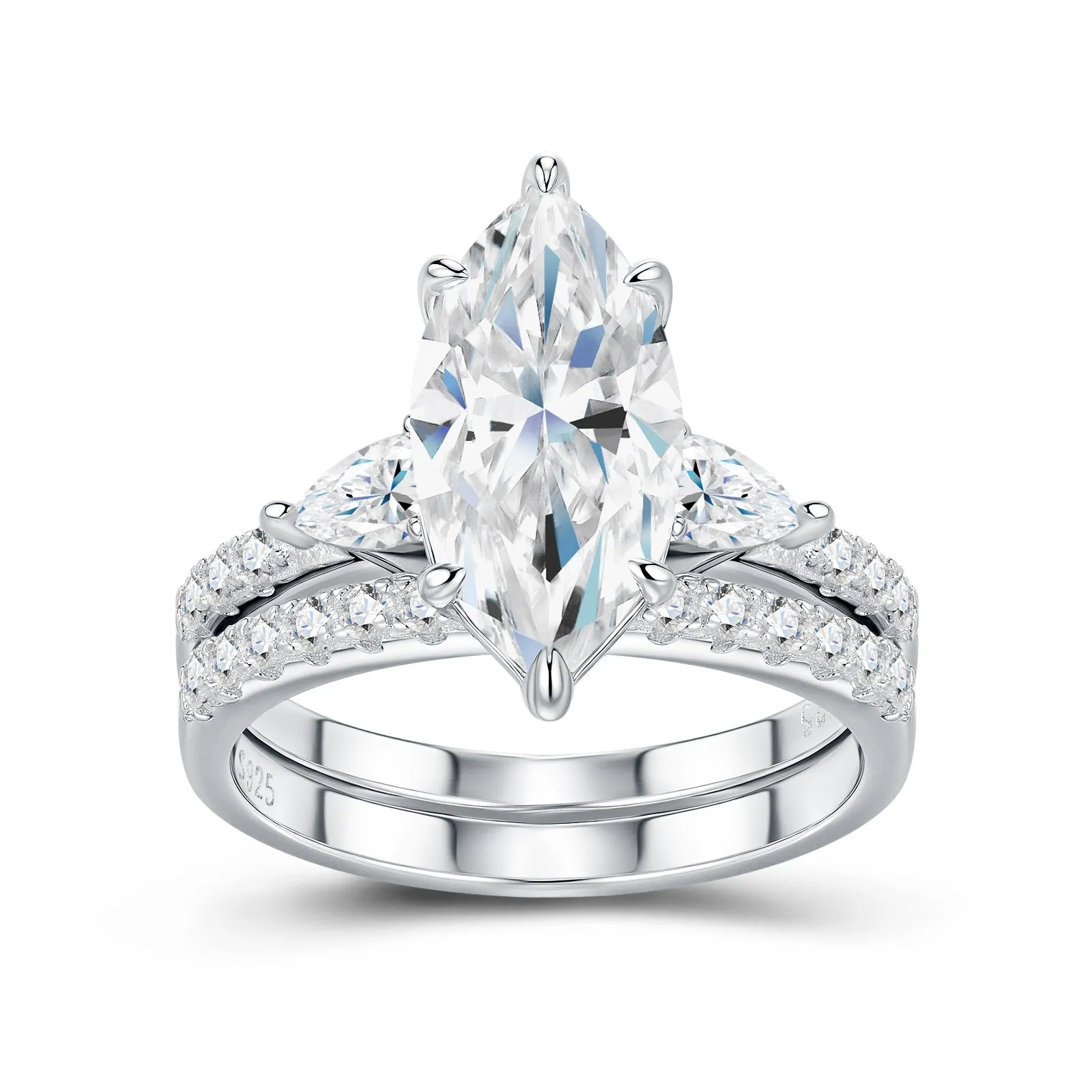 Silver moissanite ring with geometric horse eye inlay for women, US size 7, affordable luxury style
