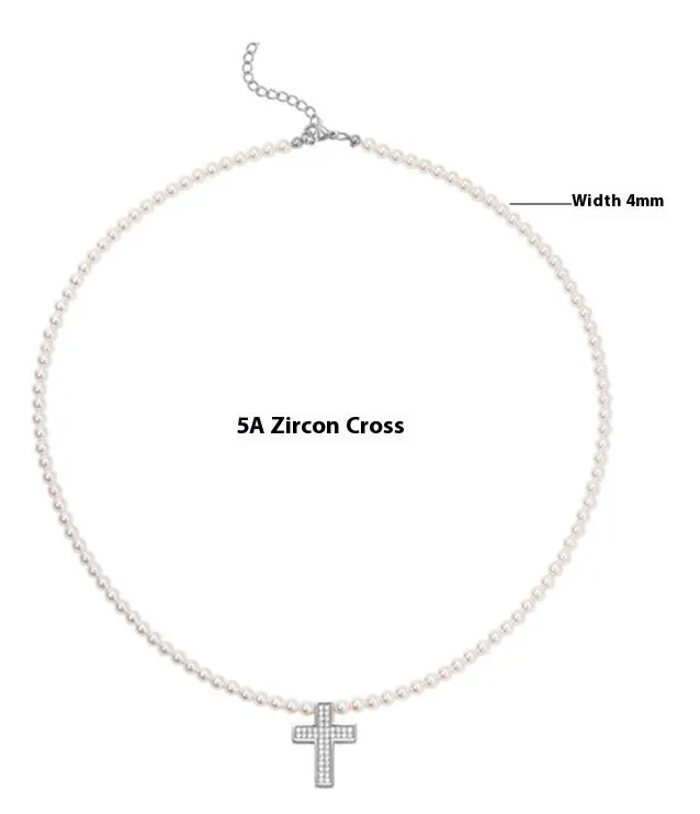 Men's retro hip-hop beaded necklace with black agate and pearl beads, metal lock pendant, on a white background