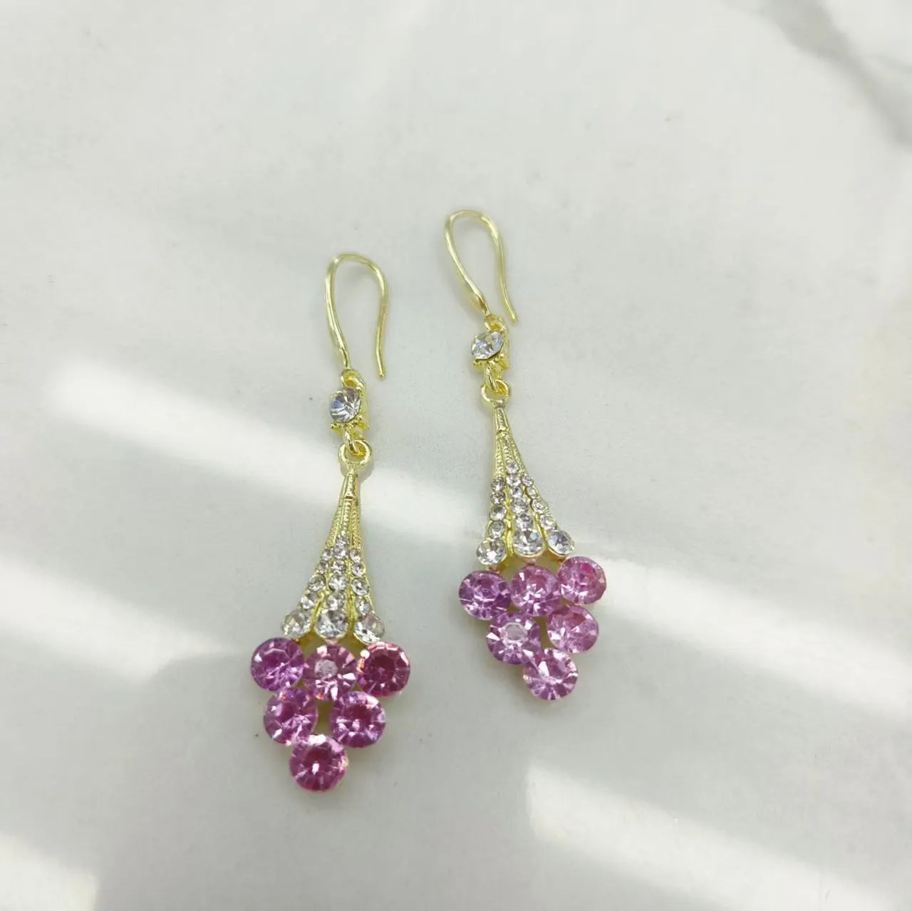 Alloy grape cluster earrings for women with electroplated finish in green colour
