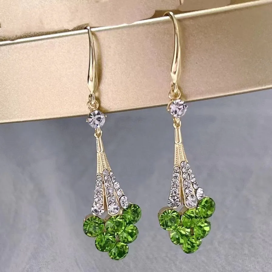 Alloy grape cluster earrings for women with electroplated finish in green colour
